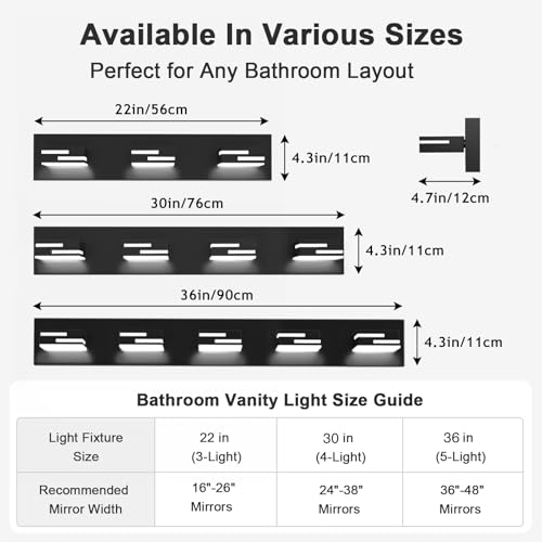 LED Bathroom Vanity Light Fixtures 3-Light Black Dimmable 22-Inch with 5 CCT & Rotatable Acrylic Heads