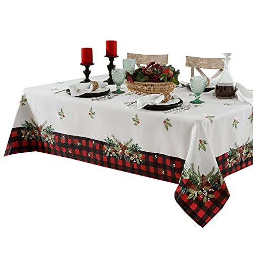 Lintex Aspen Christmas Tablecloth 60 x 102 inch Rectangle – Red & Black Buffalo Plaid with Garland Border