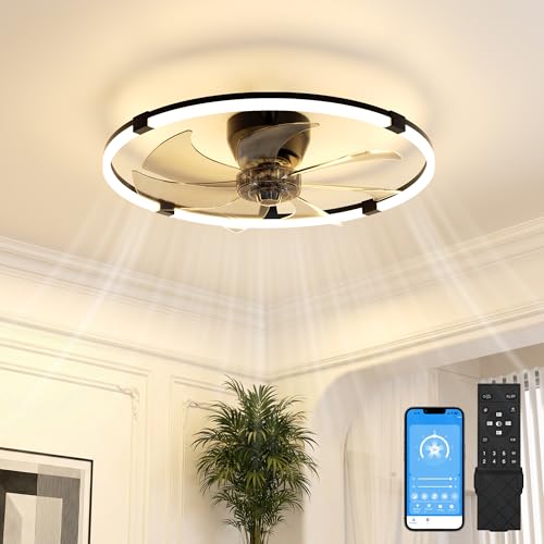 Black 23.6-inch Low Profile Ceiling Fan with Lights Remote Dimmable Modern LED