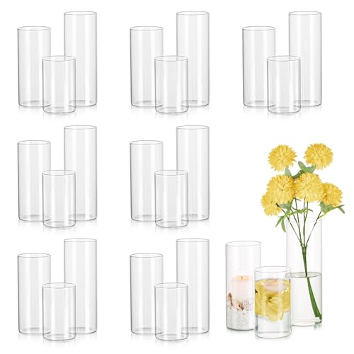 Clear Glass Cylinder Vases Set of 24 with 2.6-Inch Diameter - Wedding & Centerpiece Decor