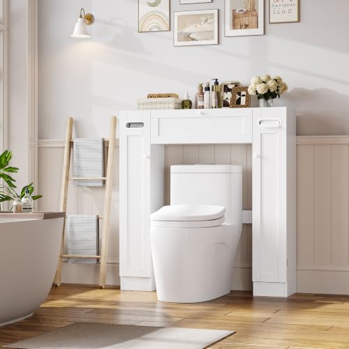 Over the Toilet Bathroom Storage Cabinet with Doors - Small Space White