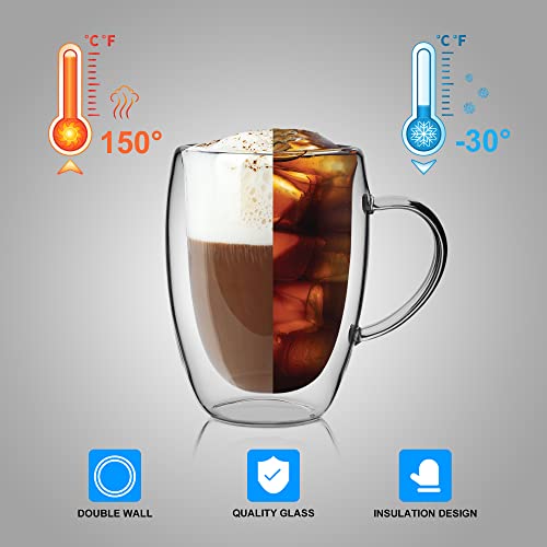 Double Walled Borosilicate Glass Coffee Cups Set - 6 Pack 350ml with Spoons