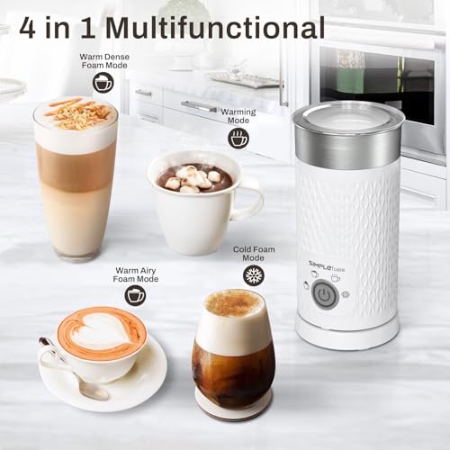 SIMPLETASTE Milk Frother 4-in-1 Electric Steamer - Blizzard White