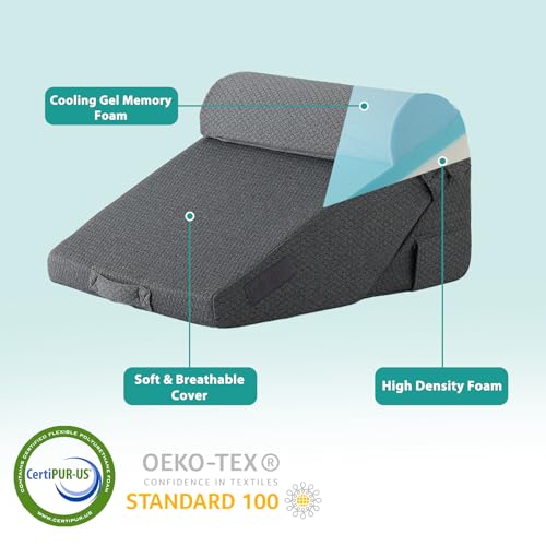 Bedluxe Adjustable Wedge Pillow Set for Post-Surgery & Support - Dark Grey, 10-in-1, Includes Head Pillow
