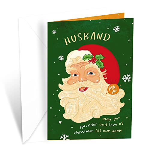 Merry Christmas Greeting Card for Husband - Eco-Friendly Thick Card Stock, Made in USA, 5x7.75 Inches with Premium Envelope