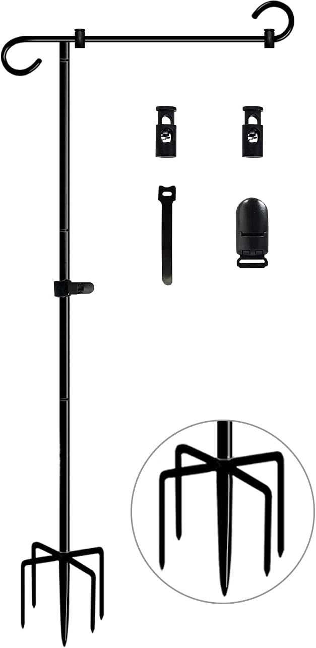 Koutemie Garden Flag Stand Holder - 49 Inch Extra Tall with 5 Prong Base for 12 x 18 Flags | Matte Black