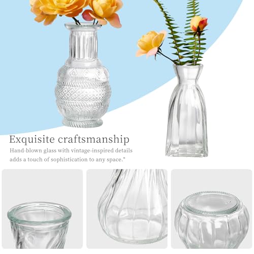 ODCYWM Clear Glass Bud Vases Set of 64 - Small Vintage Flower Centerpieces