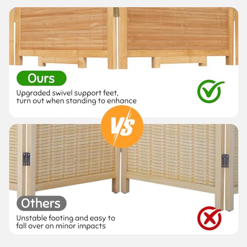 Brown Bamboo Room Divider 4 Panel Folding Privacy Screen 5.6FT - JVVMNJLK