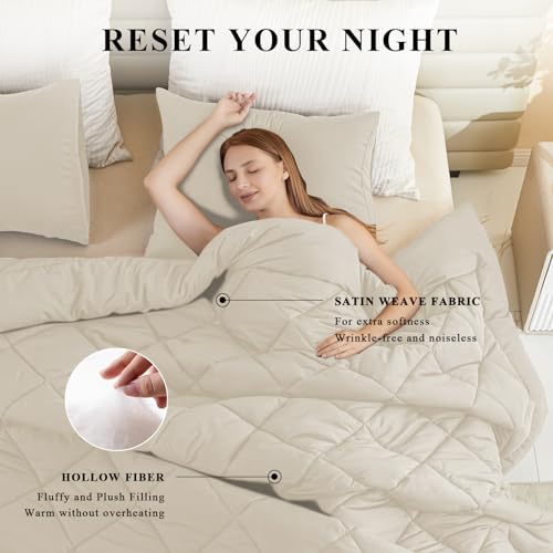 Alaskan King Size Comforter Beige 132x120 Oversized All-Season Down Alternative Quilt with 8 Corner Tabs - Extra Large Bed Duvet Insert