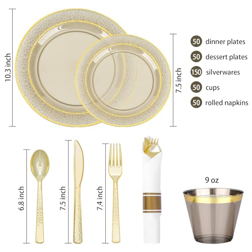Black Disposable Plastic Plates Set for 50 Guests - 350PCS Premium Dinnerware