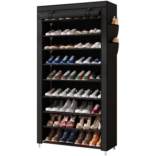 9-Tier Vertical Shoe Rack Organizer - Black, Space Saving Shoe Storage