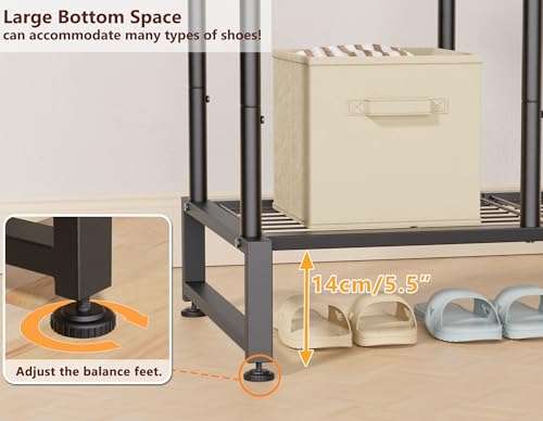 Black Double Rod Clothes Rack with Storage Shelves and Hooks - Heavy Duty Garment Organizer