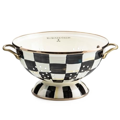 Large Enamel Colander with Black and White Check Pattern - Kitchen Strainer