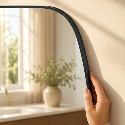 Pocetry 24x36 Inch Matte Black Capsule Bathroom Vanity Mirror - Vertical or Horizontal