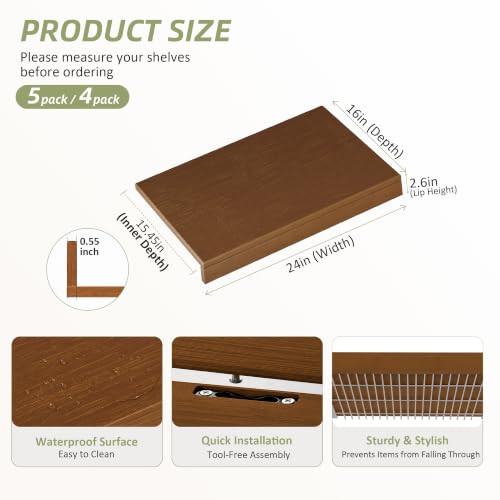 Walnut Bamboo Wire Shelf Covers 24x16 Inches 5-Pack - ClimbHope