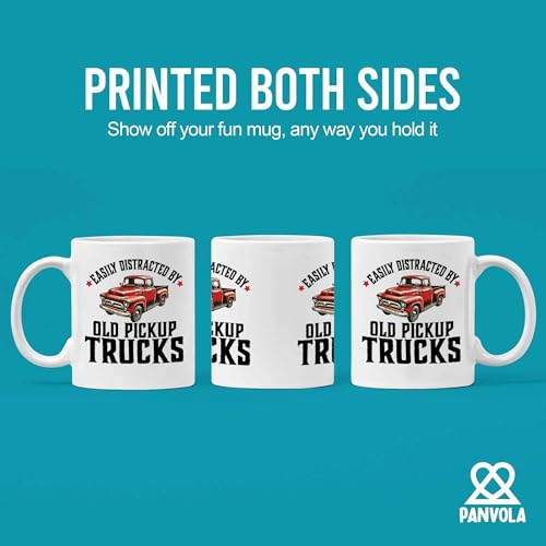 Panvola Easily Distracted 11 oz Ceramic Mug – White, Old Pickup Truck Lover Gift