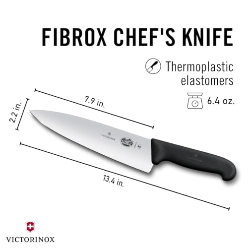 Victorinox Fibrox Pro 8 Inch Chef's Knife - Dishwasher Safe, Black, Ergonomic Handle