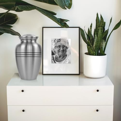 Silver Lining Cremation Urn for Adults - Handcrafted Metal Burial Urn for Human Ashes - 200LB Capacity, Male & Female - Trupoint Memorials
