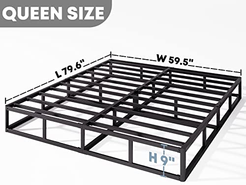 Queen Box Spring 9 Inch Metal Support Frame with Fabric Cover - Heavy Duty, Noise-Free, Easy Assembly