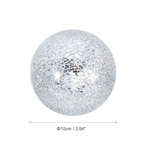 uxcell 3Pcs 4in Mosaic Glass Decorative Balls Silver Centerpiece Orbs