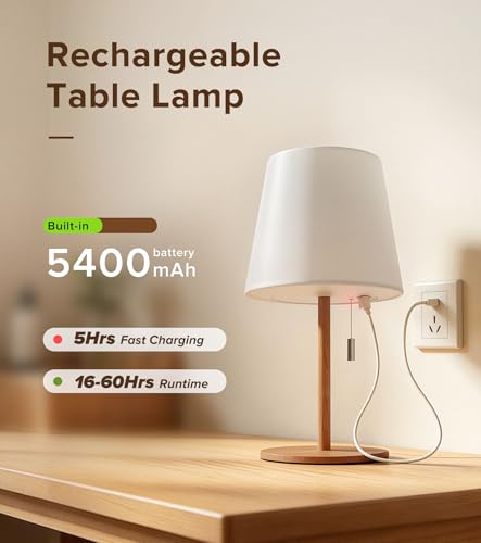 Wood Grain Rechargeable Cordless Shower Lamp 5400mAh Waterproof Bathroom Light