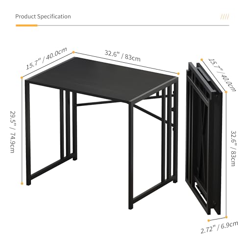 Foldable Computer Desk 32 Inch - Space Saving, Black, No Assembly