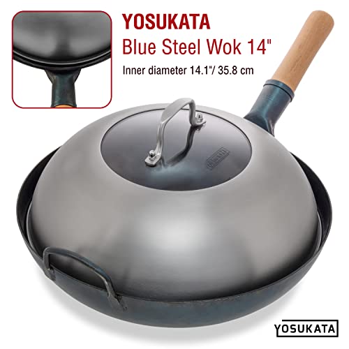 Premium Stainless Steel Wok Lid 13.6 Inch for 14 Inch Wok - Tempered Glass Cover