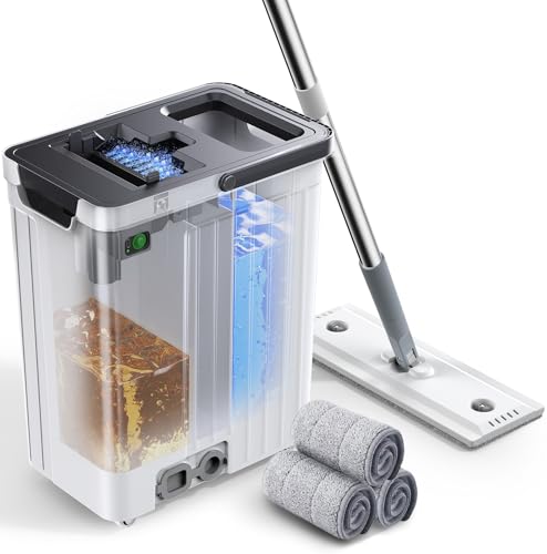 White Mop and Bucket Set with Auto-Spray & Dirty Water Separation
