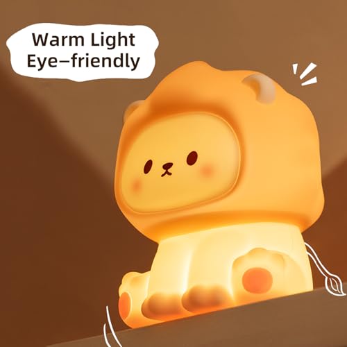 Cute Lion Cartoon Nursery Night Lights, Big Cat Design Safe Silicone Soft LED Nursery Lamp for Toddler Room Decoration