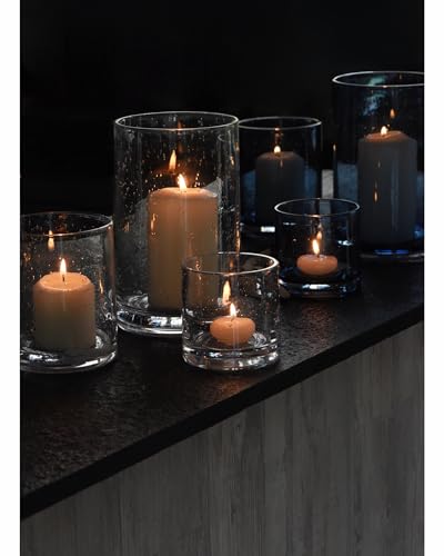 Glass Candle Holders Set 3 Pieces - Clear Bubbles Cylinder - Bubbles Clear Variation