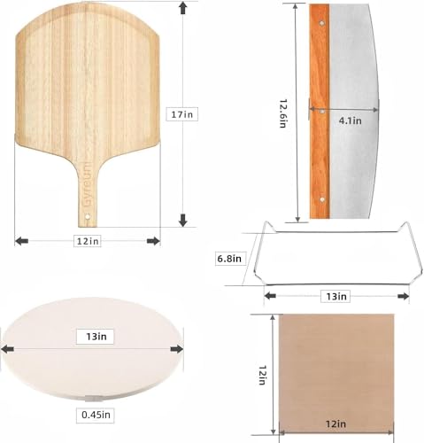 Gyreuni 13 Pizza Stone for Oven and Grill with Peel, Baking Set