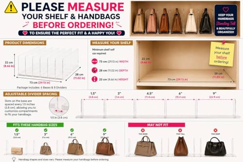 Adjustable Clear Closet Shelf Dividers for Bags & Clothing Storage