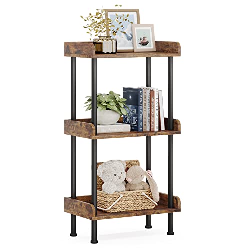 Hosfais Rustic Brown 3-Tier Small Wooden Bookcase - Safe Edge Protection