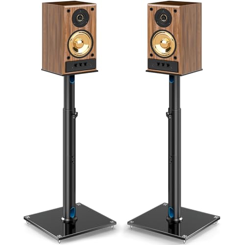 Universal Speaker Stands Pair with Anti-slip Pads, Height Adjustable 32-43 Inch, 360° Swivel, Cable Management
