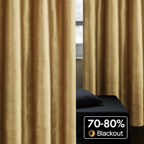 Velvet Blackout Curtains 84 Inch Length - Gold, 52W x 84L, Pack of 2