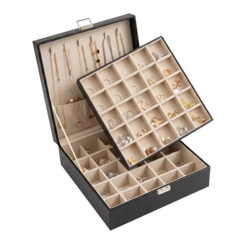 Black 50 Grid Earring Holder Organizer Jewelry Box for Women – 2 Layers