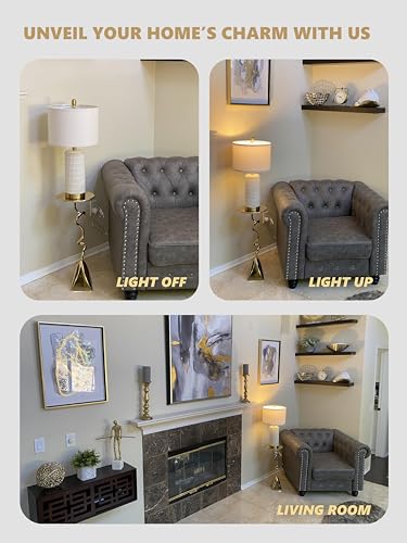 PoKat Touch Bedside Table Lamps with 2 USB Ports - Beige & White, 25 Inch