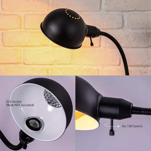 O'Bright Black Adjustable Floor Lamp with Flexible Gooseneck & Rotatable Shade, E26 Socket, 10-Inch Base