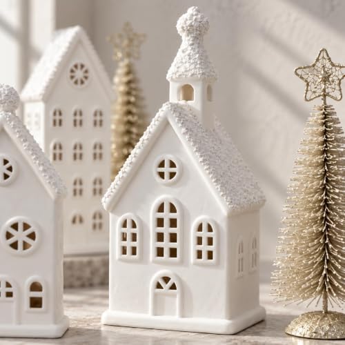 Christmas Village Sets, 8-Piece Modern White Decorations Indoor