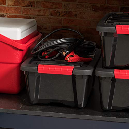 IRIS USA 6-Pack 13 Quart Stackable Storage Bins with Lids, Black, Made in USA