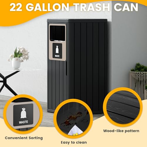 WTFGO Black 22 Gallon Outdoor Waterproof Resin Trash Can with Lid - Patio Garden Bin