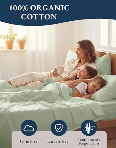 Queen Organic Cotton Percale Cooling Bed Sheet Set - Mineral - Lane Linen