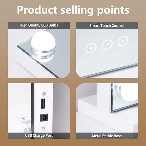 Vanity Mirror with Lights 19.7" x 16.6" White Dimmable LED Makeup Mirror with Touch Control