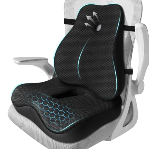 Black Lumbar Support Pillow & Seat Cushion Set for Office Chair