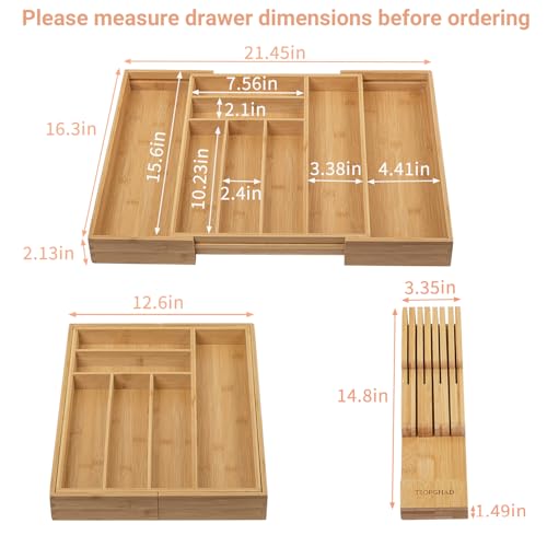 Expandable Bamboo Silverware Drawer Organizer Tray - Natural, Large