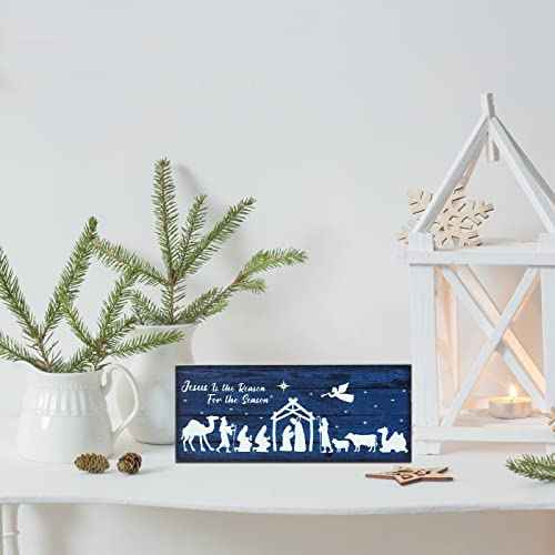 3 Pcs Christmas Table Decorations Jesus Nativity Set Table Signs Nativity Scene Table Centerpieces Wooden Block Xmas Believe Sign Rustic Farmhouse Christian Decorations for Home Tiered Tray Holiday