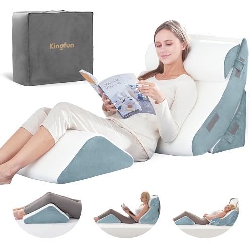 Navy 4-Piece Orthopedic Bed Wedge Pillow Set for Post-Surgery Support