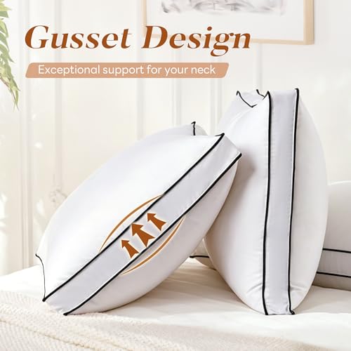 Queen Size Feather Down Pillow Set of 2 - Medium Firm Hotel Collection Gusset Design