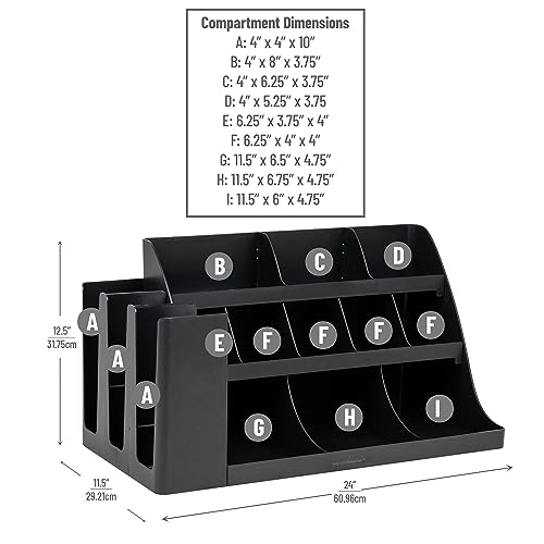 Large Countertop Coffee Station Organizer with 14 Compartments - Black