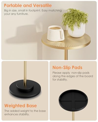 AEPOALUA Gold Round Side Table for Small Spaces, Carved Accent